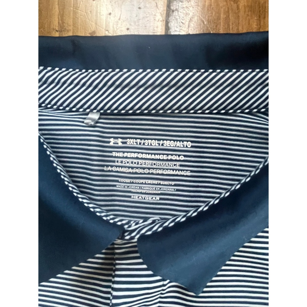 Under Armour Mens 3XLT HeatGear Performance Polo Shirt Striped Navy White Loose - Picture 5 of 9